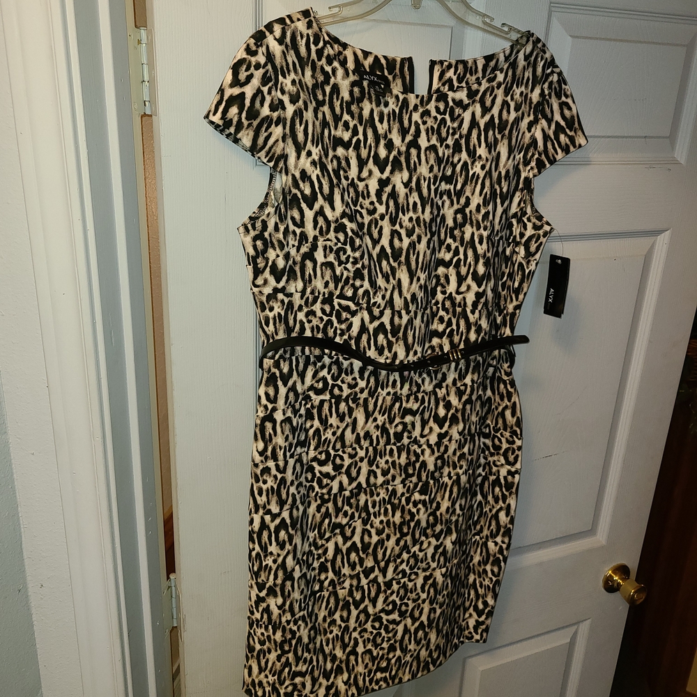 Alyx Leopard Print Mini Dress in Black and Cream Size 16